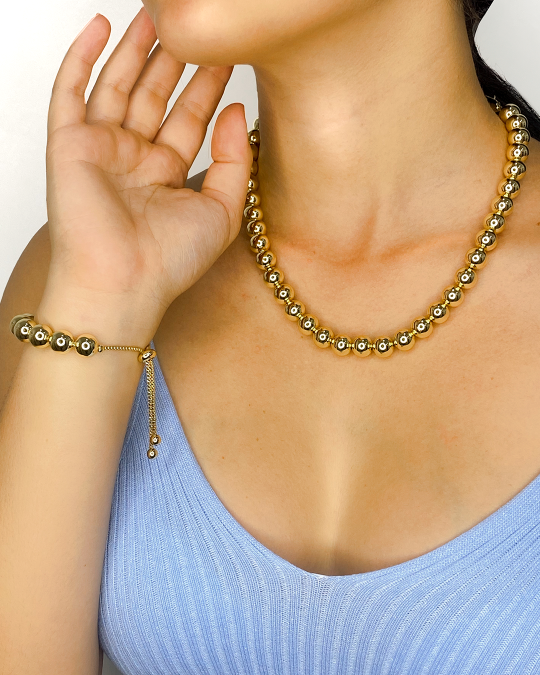 Set de collar y pulsera de maxi balines enchapado en oro 18k acero inoxidable