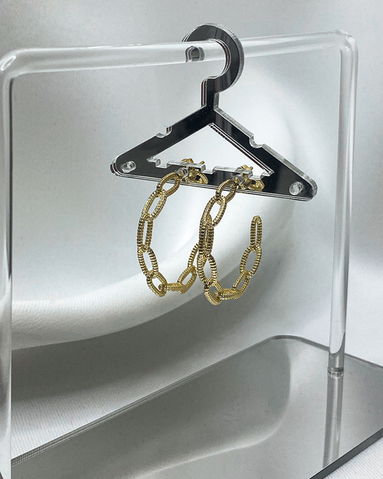 Argolla con diseño de cadena enchapado en oro 14k acero inoxidable