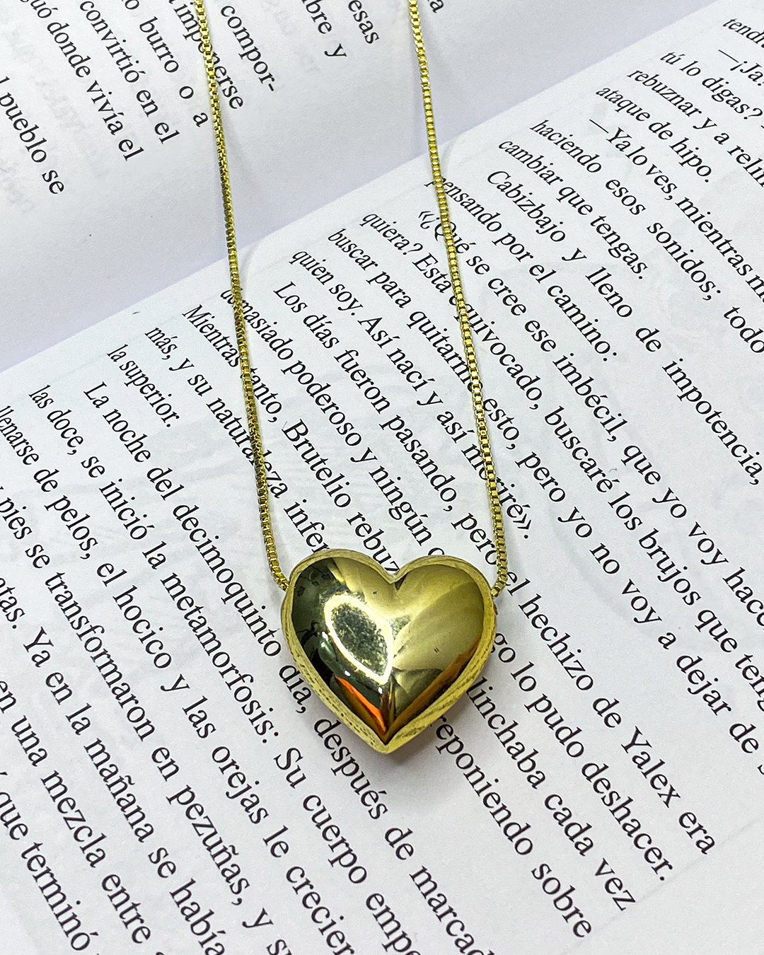 Collar con dige de corazon burbuja enchapado en oro 14k acero inoxidable