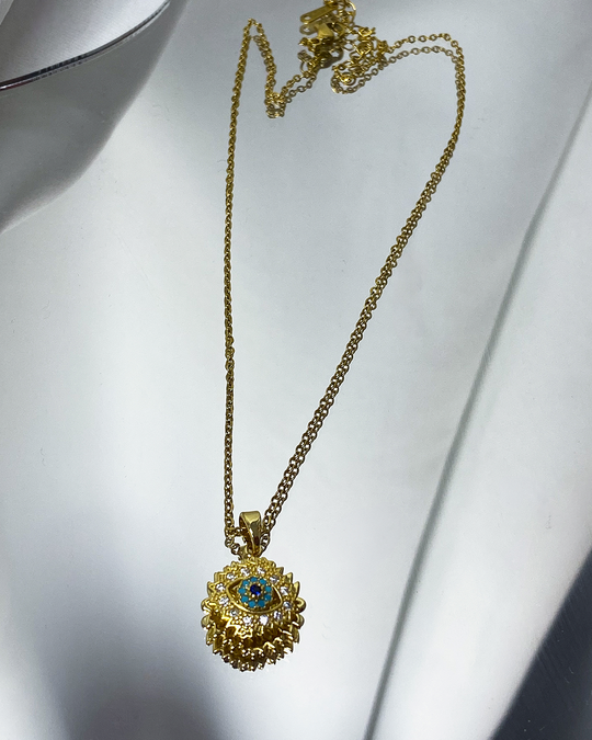 Collar con diseño de ojo turco y brillos anti-estres enchapado en oro 18k acero inoxidable