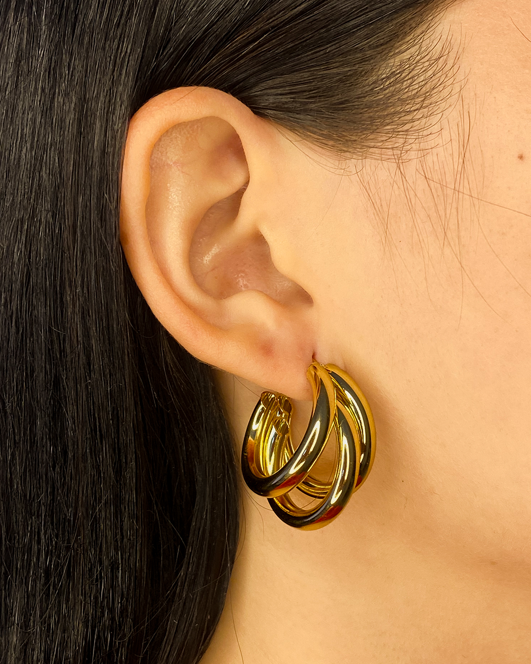 Aretes tres capas enchapado en oro 18k acero inoxidable