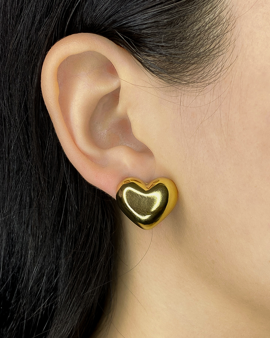 Pendientes de tachuela corazón burbuja enchapado en oro 14k acero inoxidable