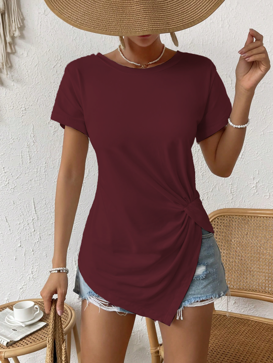 Blusa manga corta con nudo en el dobladillo