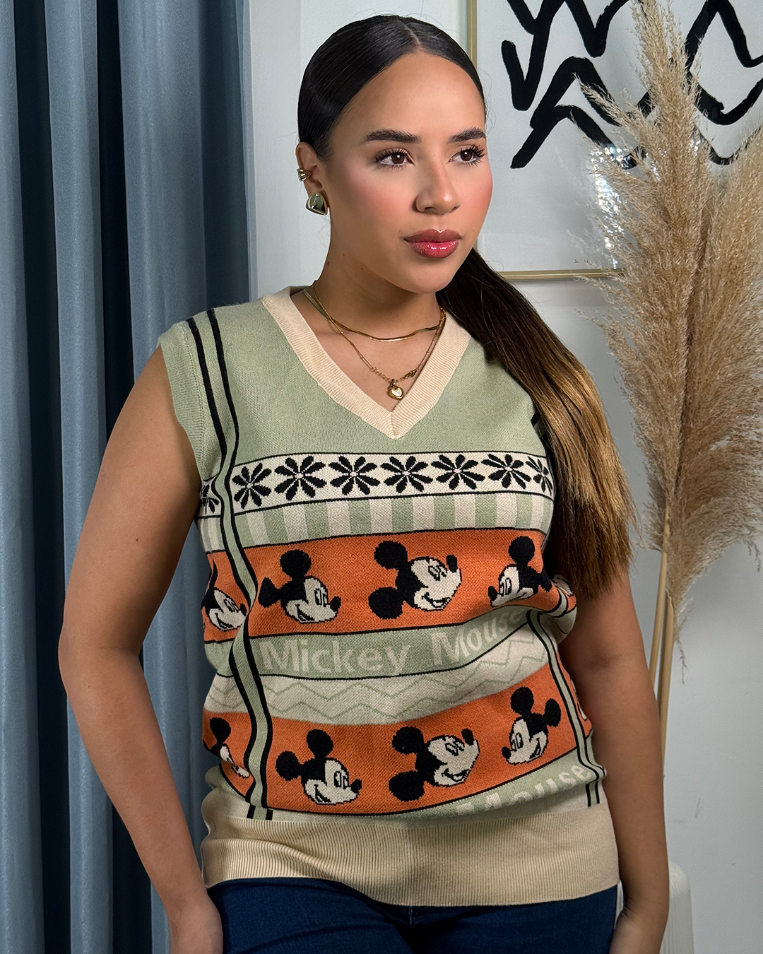 chaleco tejido estampado caricatura