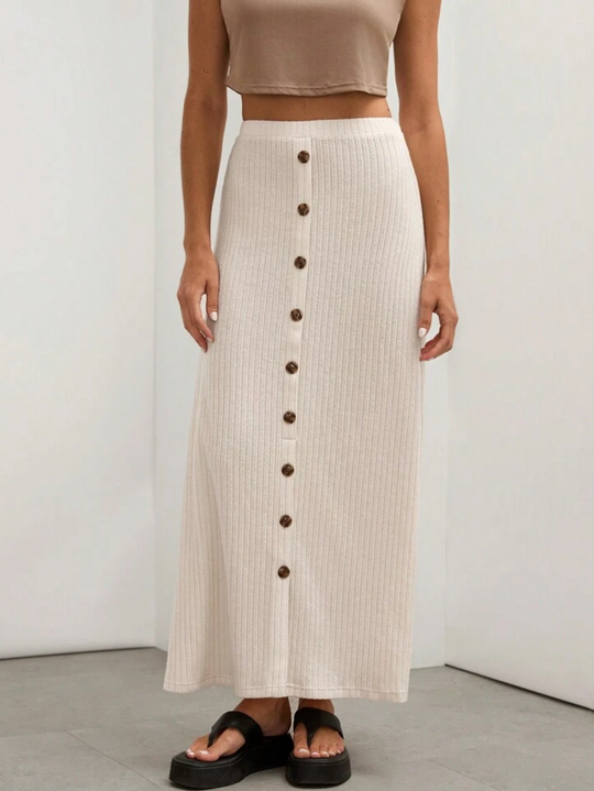 Falda larga unicolor con botones delantero