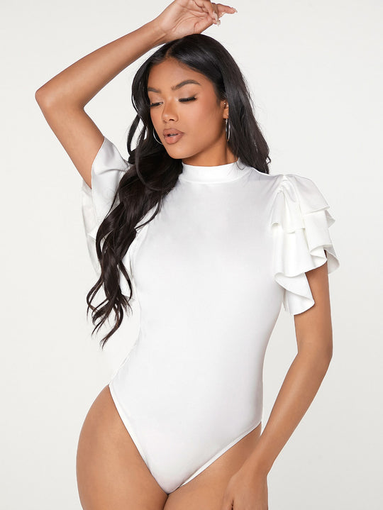 Body manga fruncida cuello semi alto