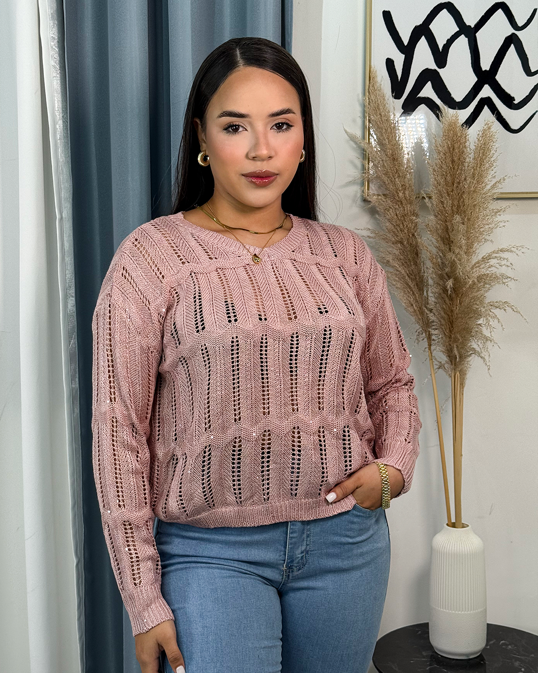 Sueter jersey holgado tejido con destellos brillantes