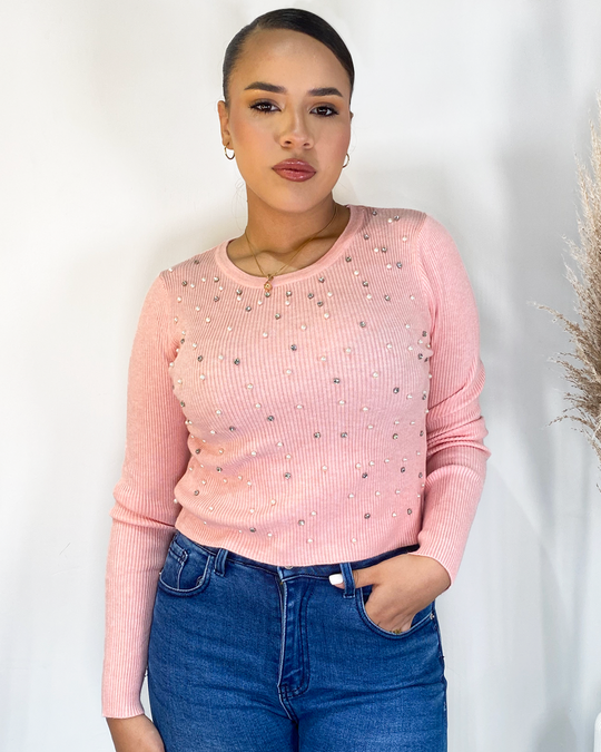 blusa manga larga con piedreria