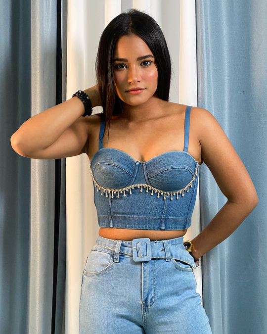 Corset jeans con brillos