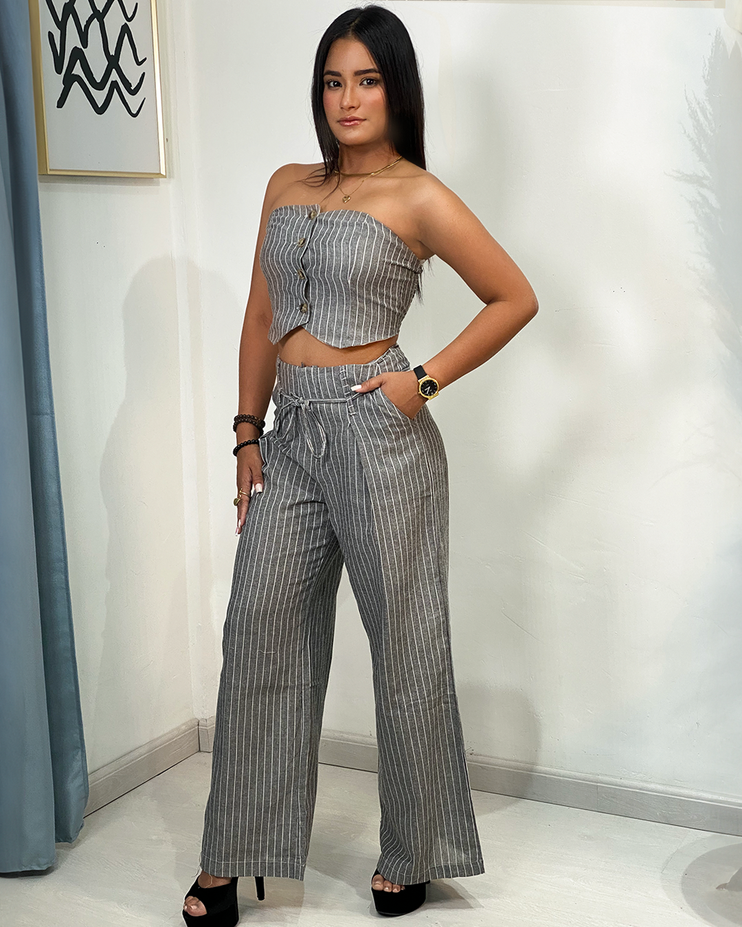 Conjunto Top Bandeau y Pantalón Palazzo