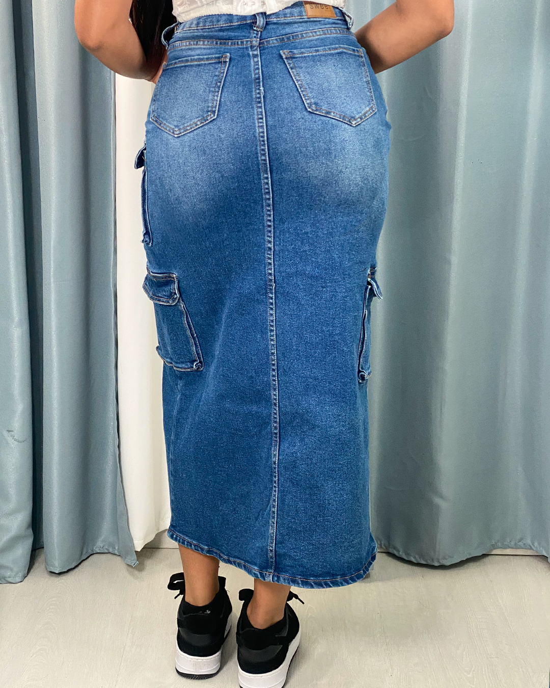 Falda jeans cargo larga