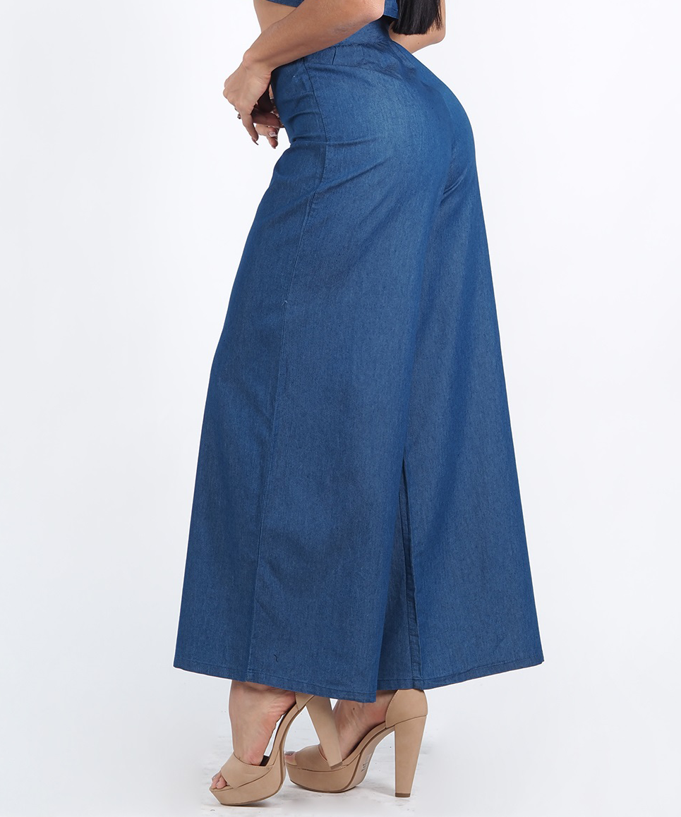 Wide boot demin fabric pants