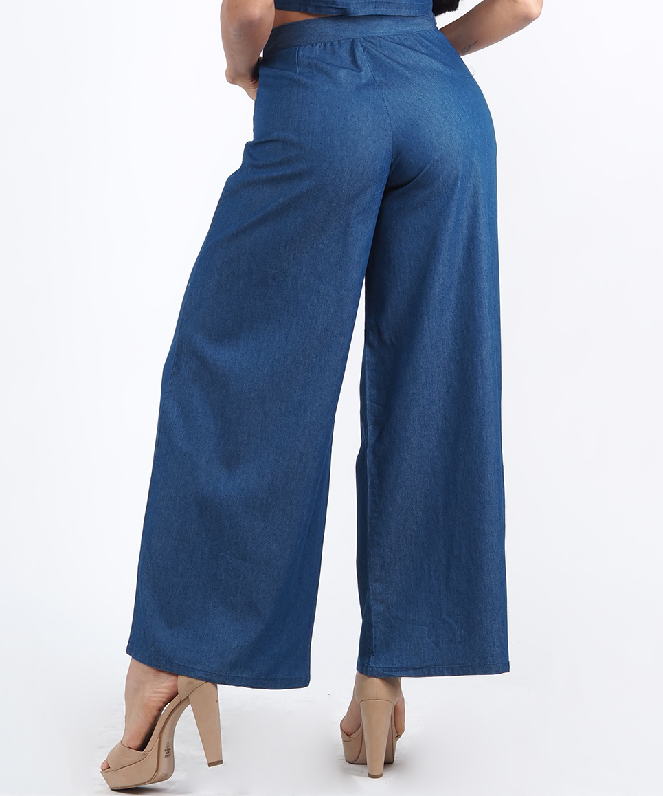 Wide boot demin fabric pants