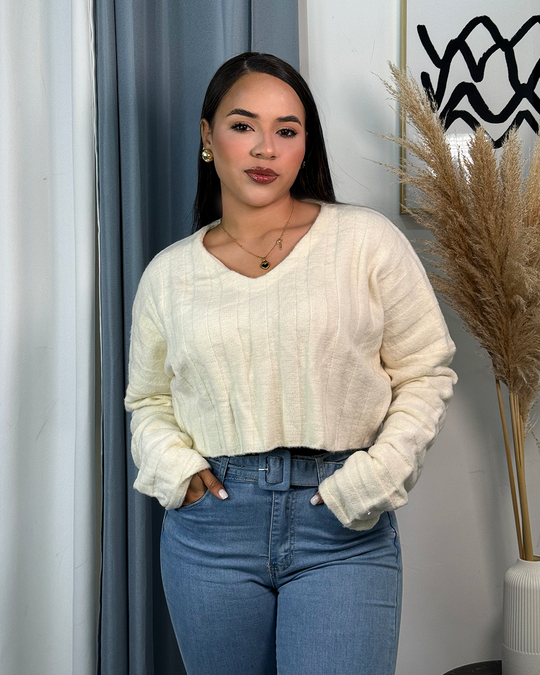 Sueter tejido corto acanalado