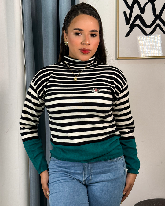 Sueter tejido cuello alto a rayas
