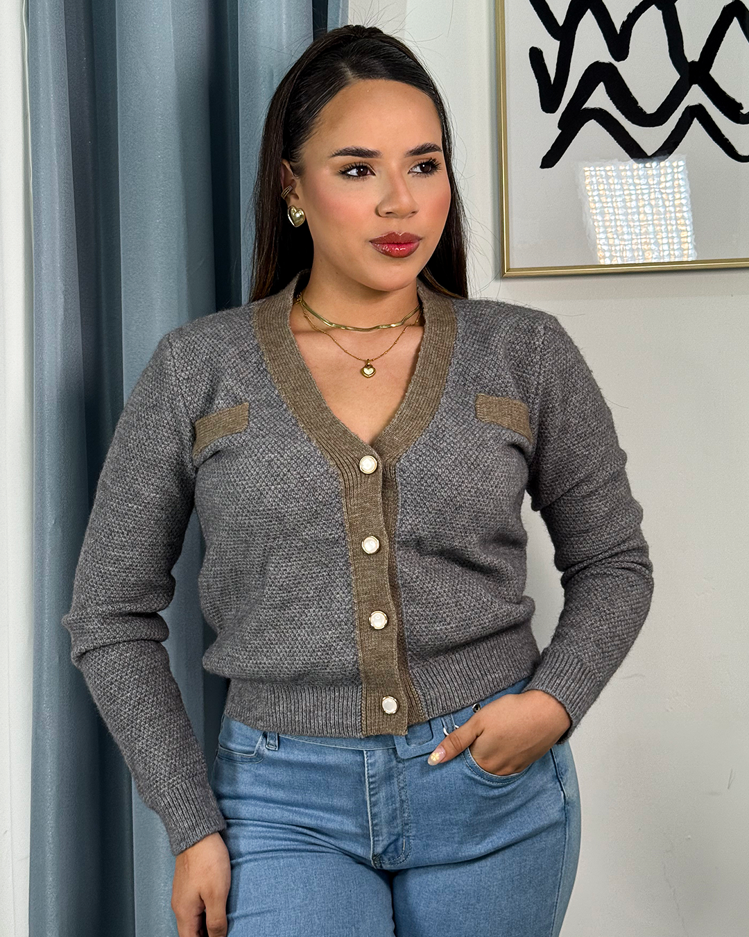 Sueter jersey tejido