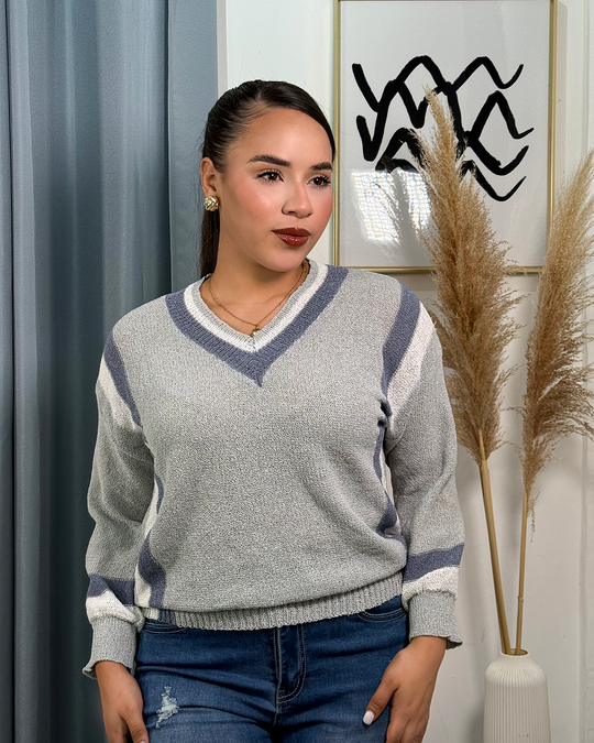 Sueter corto tejido cuello V