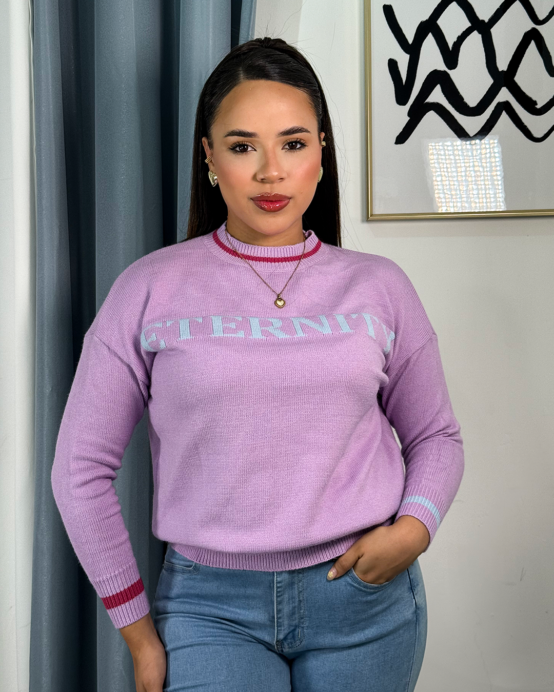 Sueter jersey tejido con letras