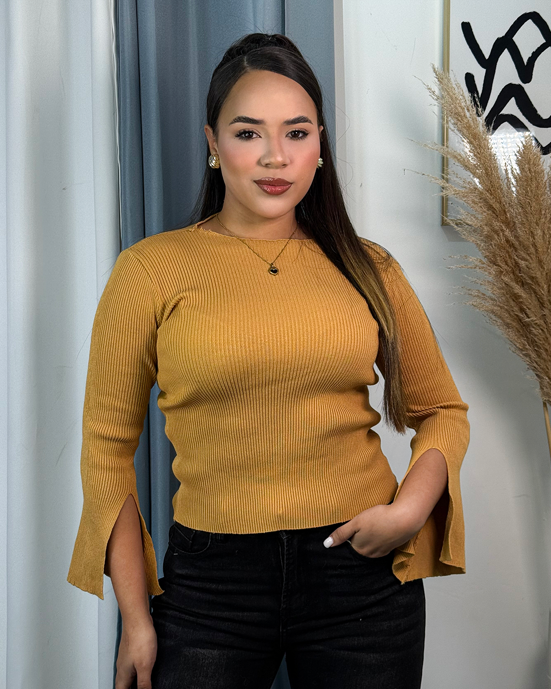 Sueter jersey con manga holgada