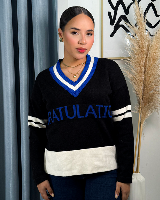 Sueter tejido estampado de franja