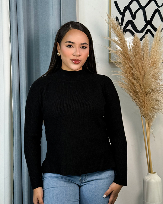 Sueter jersey tejido cuello alto unicolor