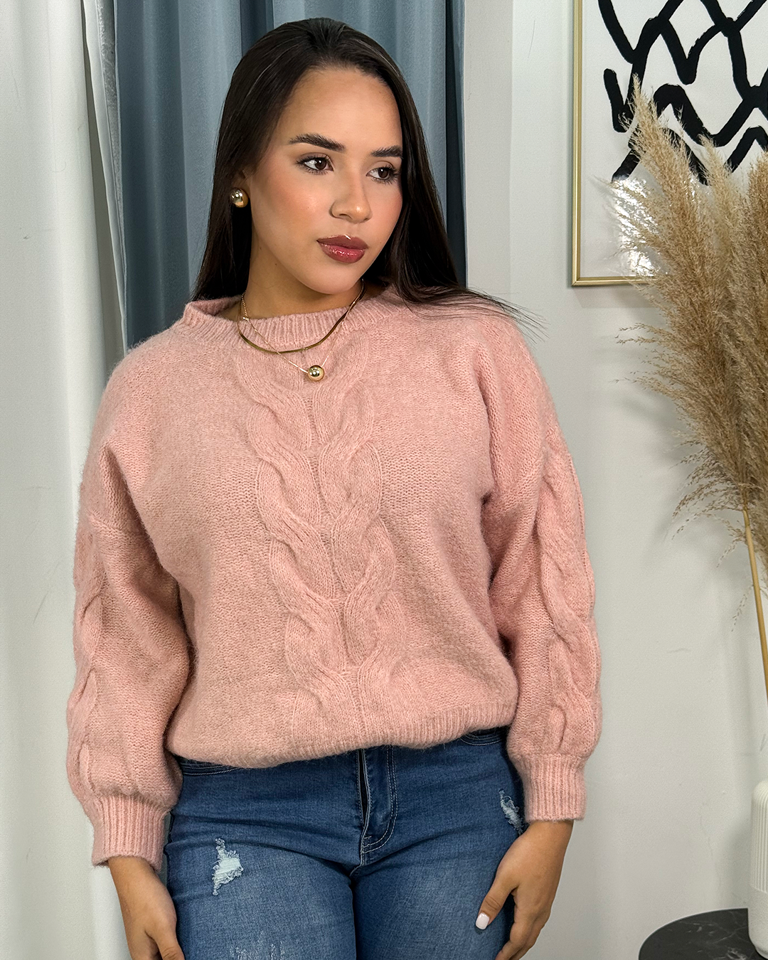 Sueter jersey holgado con patron geometrico