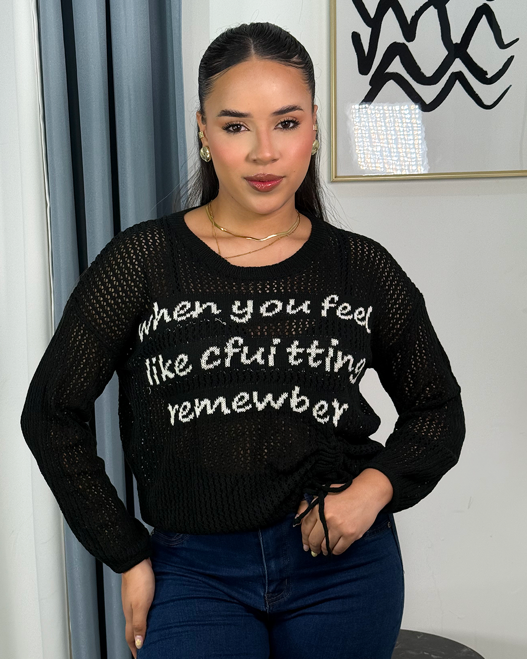 Sueter tejido tipo maya con letras