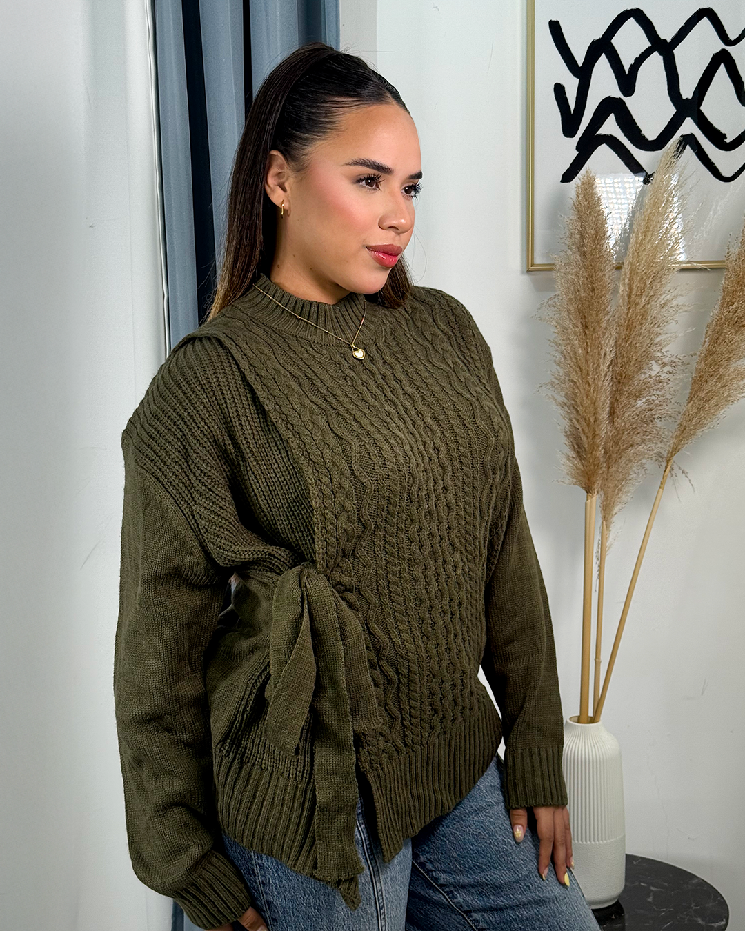 Sueter jersey tejido con diseño de nudo