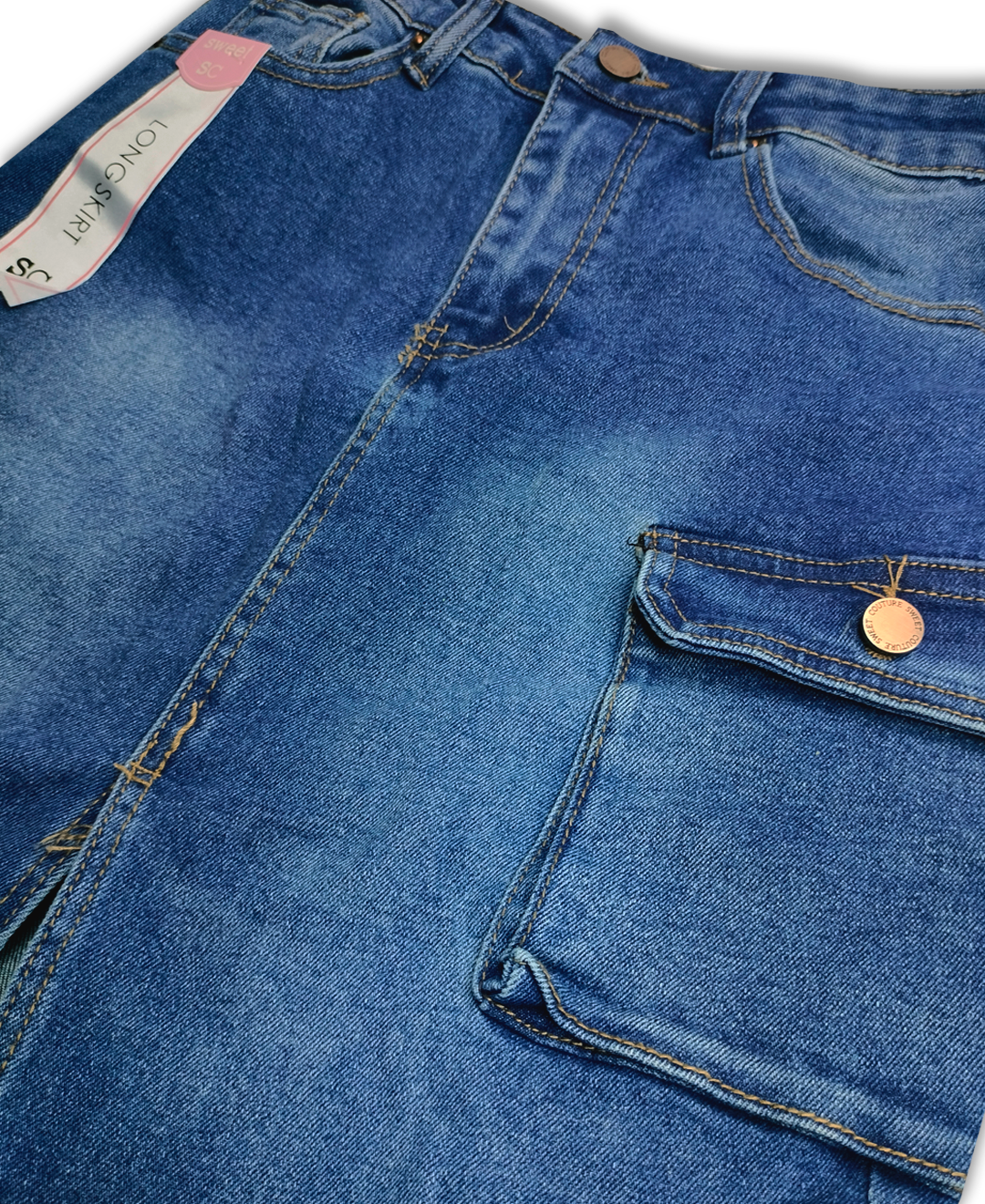 Falda jeans cargo larga