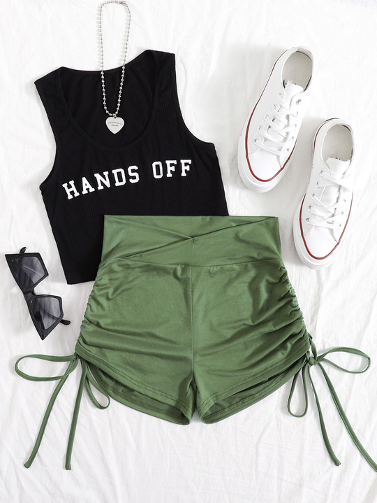 Shorts de licra unicolor con cordones laterales