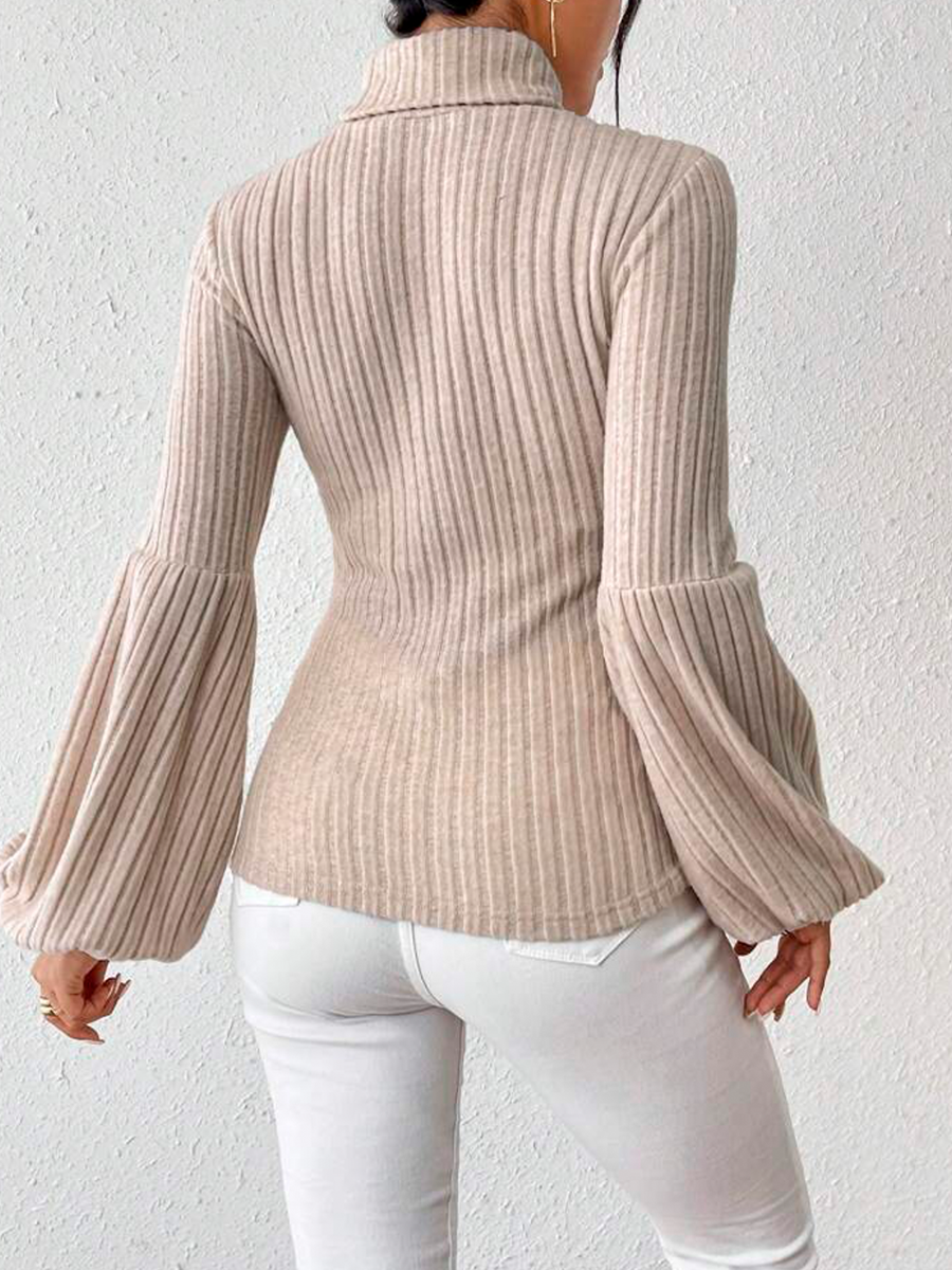 Sueter manga larga acanalado con bomcacha cuello alto