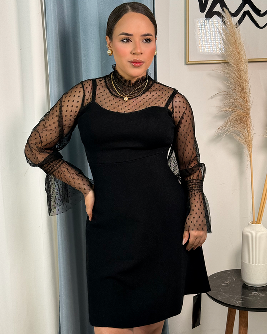 Vestido tejido largo con detalle en las mangas