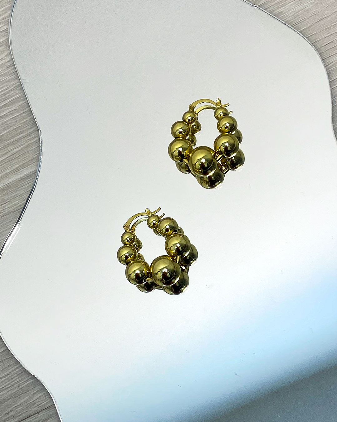 Argollas de balines enchapado en oro 18k acero inoxidable