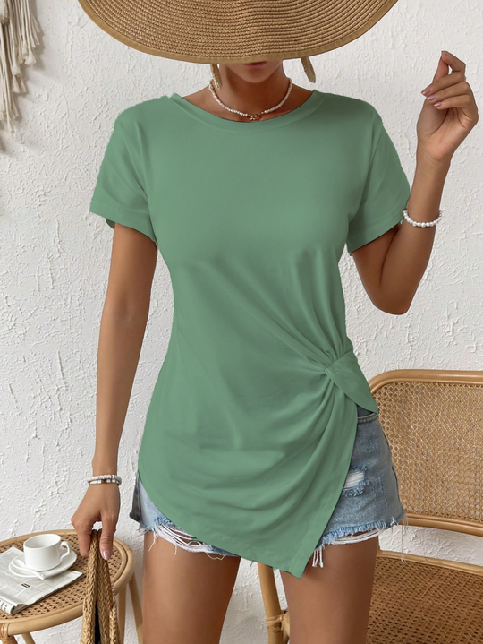 Blusa manga corta con nudo en el dobladillo