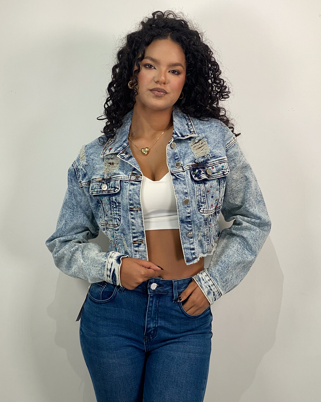 Chaqueta jeans con piedreria