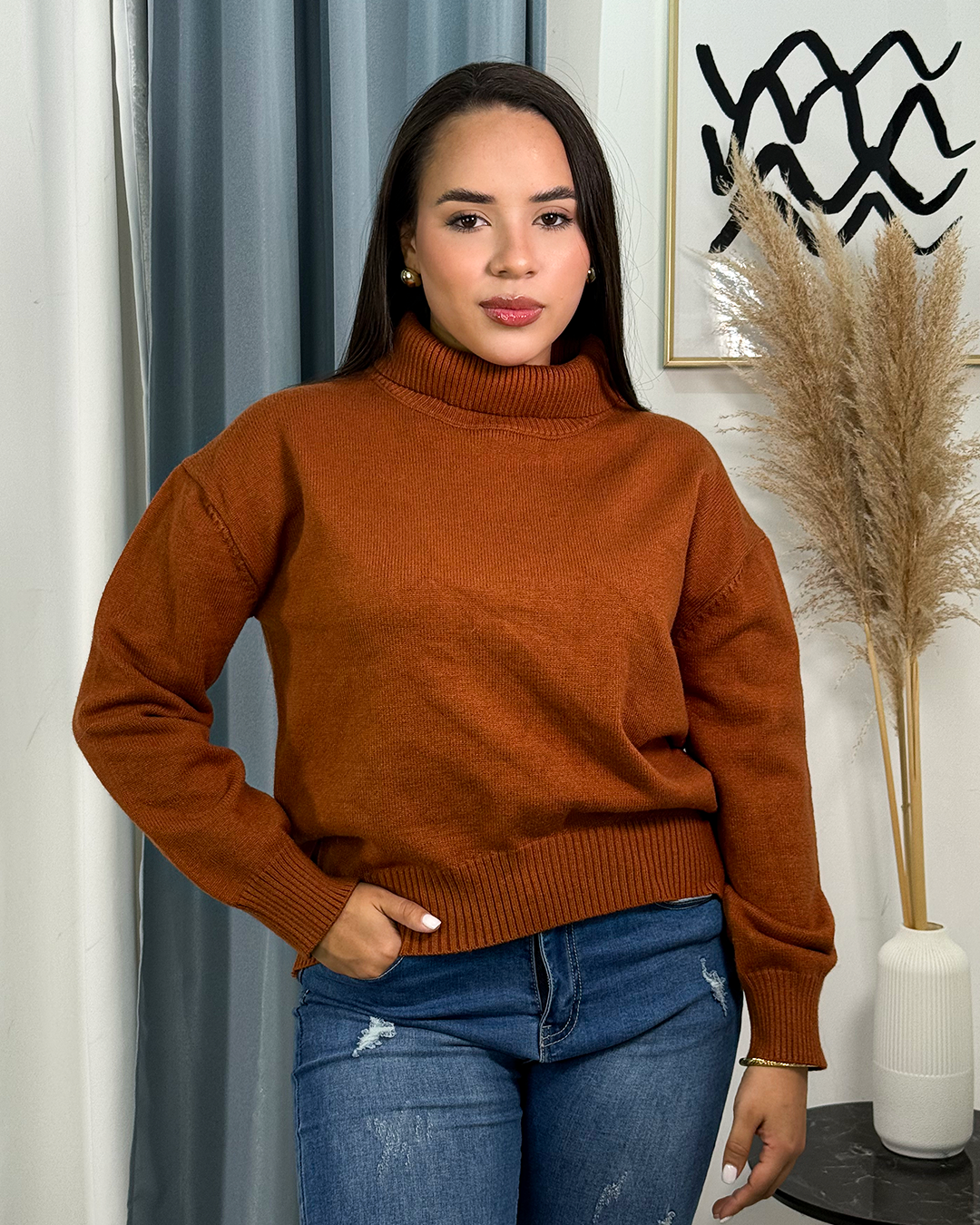 Sueter jersey holgado cuello alto