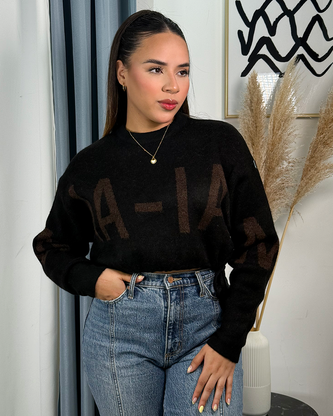 Sueter jersey holgado tejido