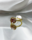 Anillo con piedra brillante rosa N 7 enchapado en oro 18k acero inoxidable
