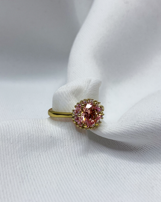 Anillo con piedra brillante rosa N 7 enchapado en oro 18k acero inoxidable