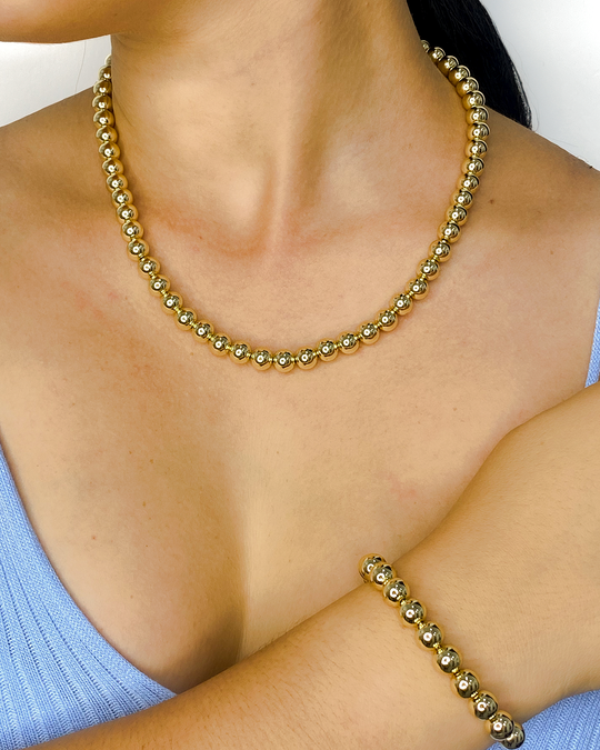 Set de collar y pulsera de maxi balines enchapado en oro 18k acero inoxidable