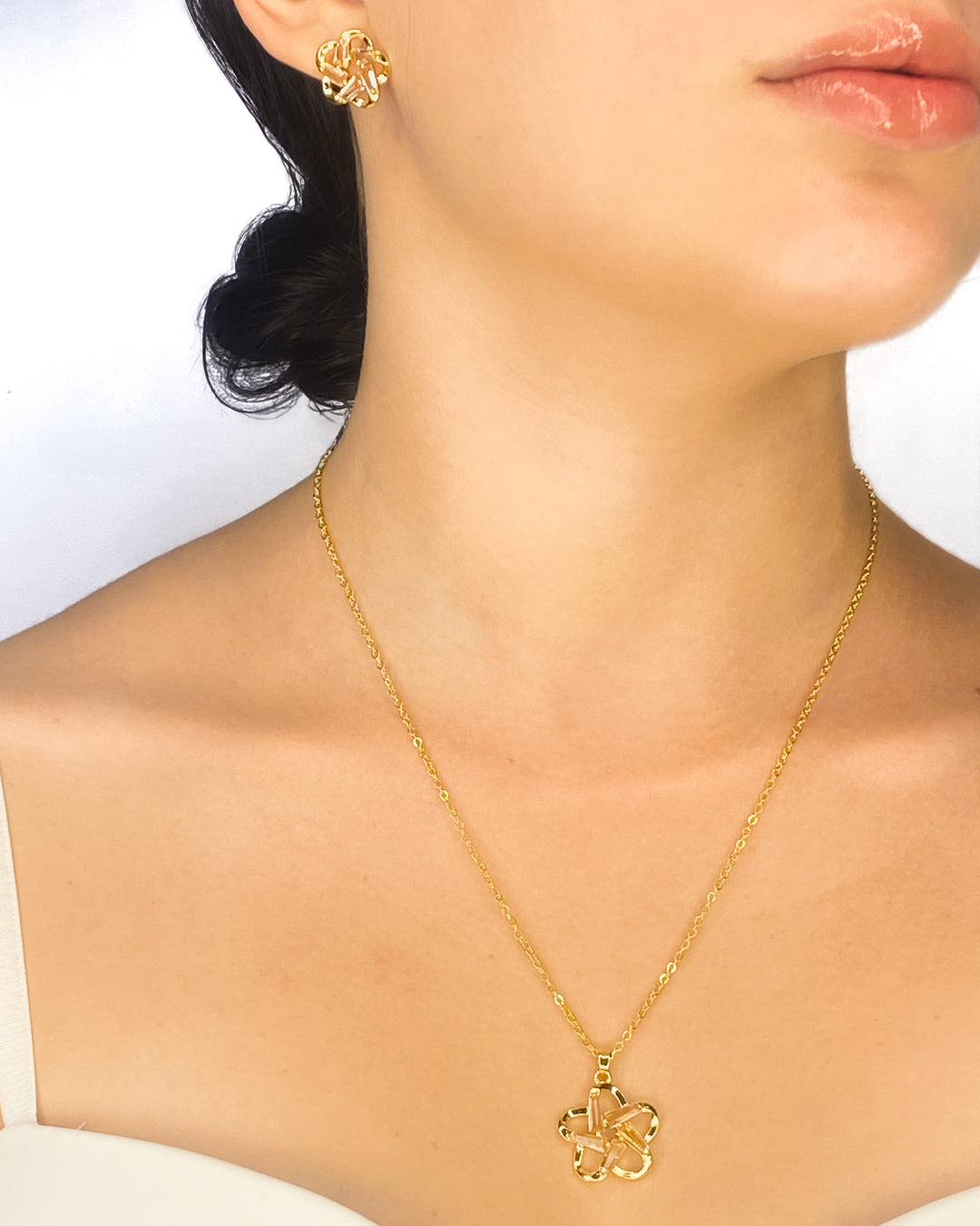 Set de collar y accesorios incluye caja con rosas enchapado en oro 18k acero inoxidable