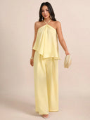 Conjunto de dos piezas para mujer elegante casual vintage cuello halter unicolor