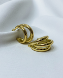 Aretes tres capas enchapado en oro 18k acero inoxidable