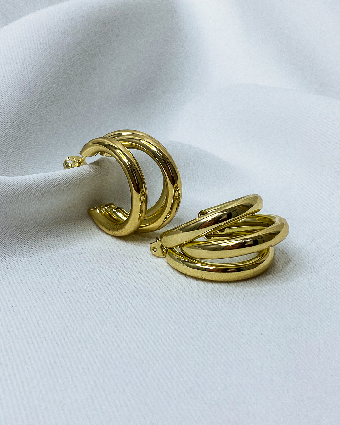 Aretes tres capas enchapado en oro 18k acero inoxidable