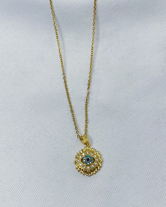 Collar con diseño de ojo turco y brillos anti-estres enchapado en oro 18k acero inoxidable