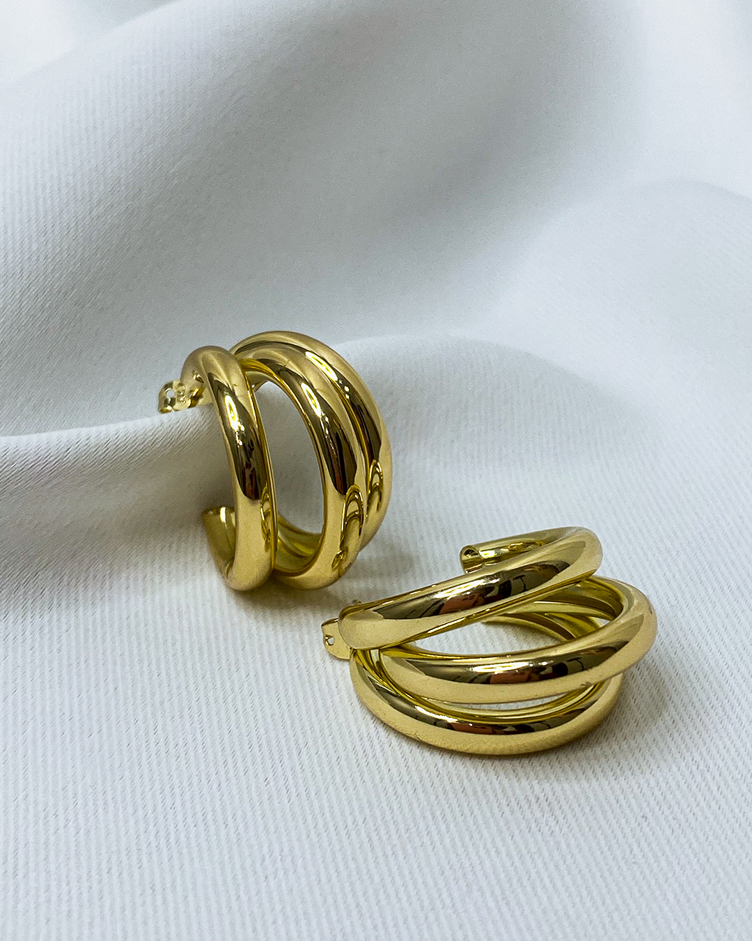 Aretes tres capas enchapado en oro 18k acero inoxidable