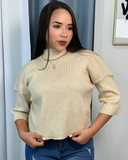 Blusa tejida acanalada manga 3/4 cuello alto