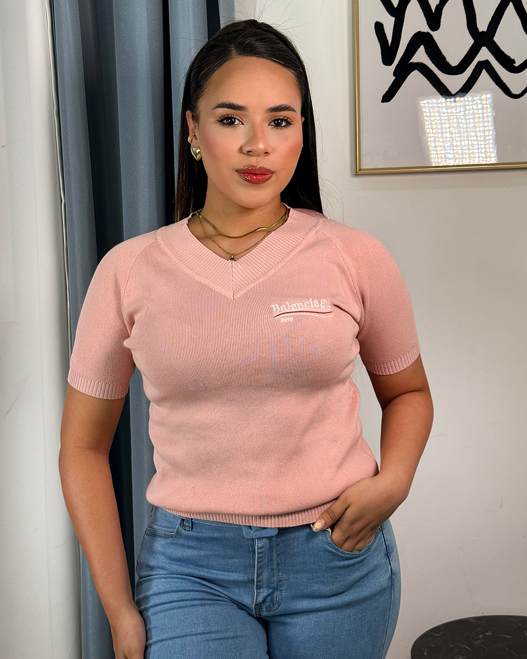 Blusa tejida cuello V