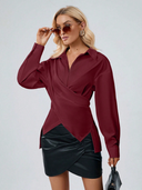 Blusa manga larga con frente cruzado y envolvente solida