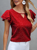 Blusa con estampado de lunares de cuello con abertura